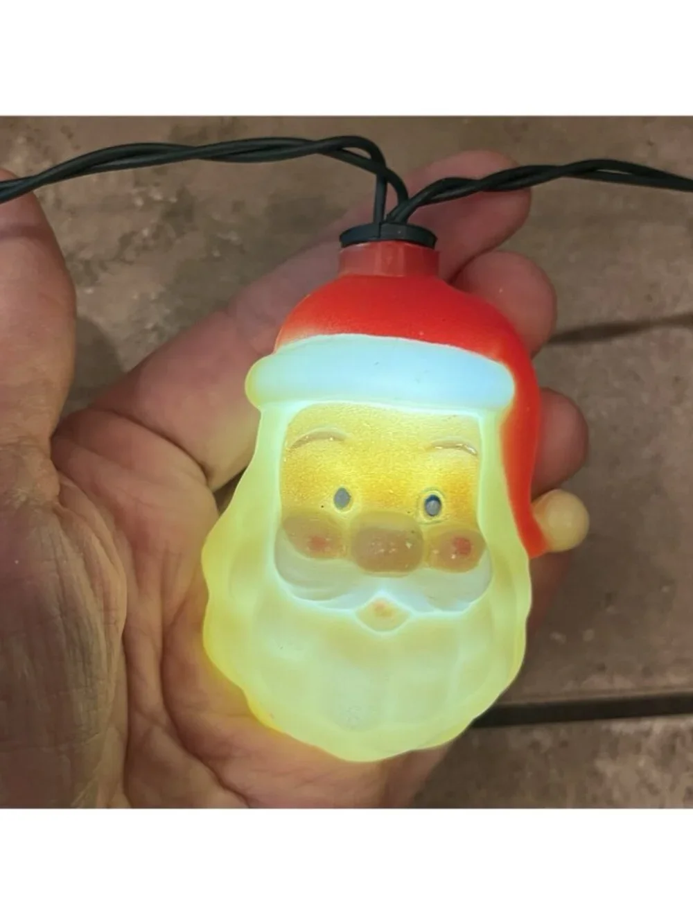 Vintage Gemmy Santa Claus Head Christmas String Lights Plastic Blow Mold Kitschy